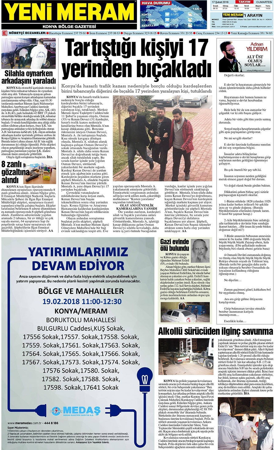 17 Şubat 2018 Yeni Meram Gazetesi