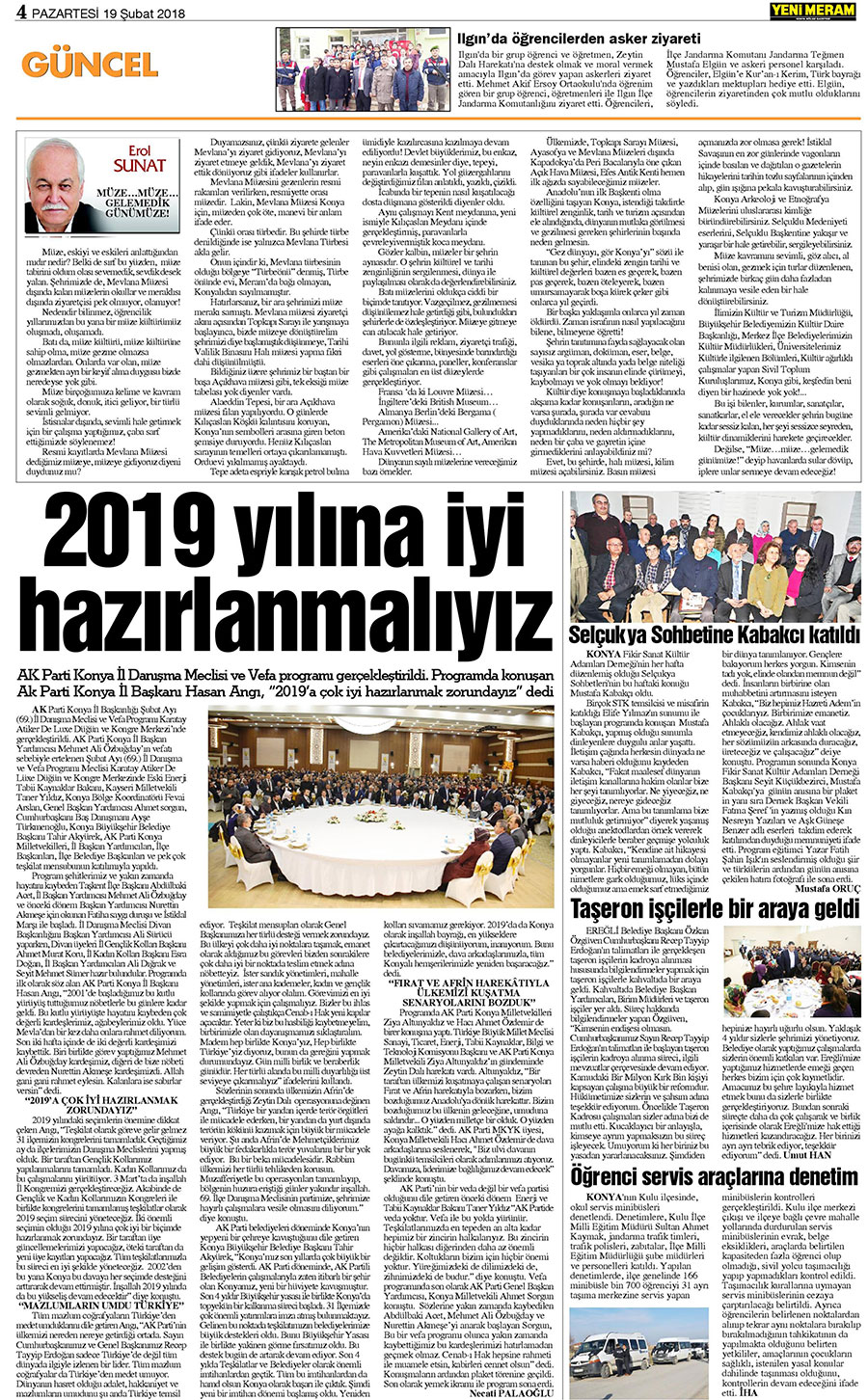 19 Şubat 2018 Yeni Meram Gazetesi