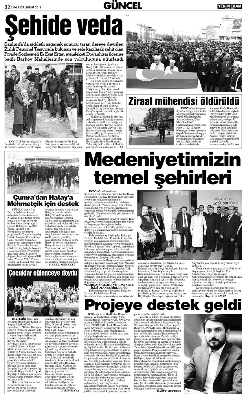 20 Şubat 2018 Yeni Meram Gazetesi