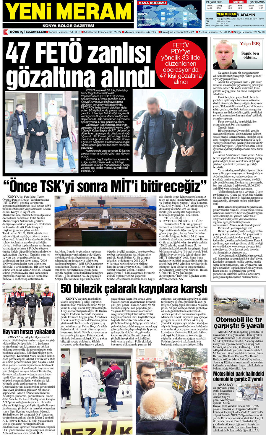 21 Şubat 2018 Yeni Meram Gazetesi