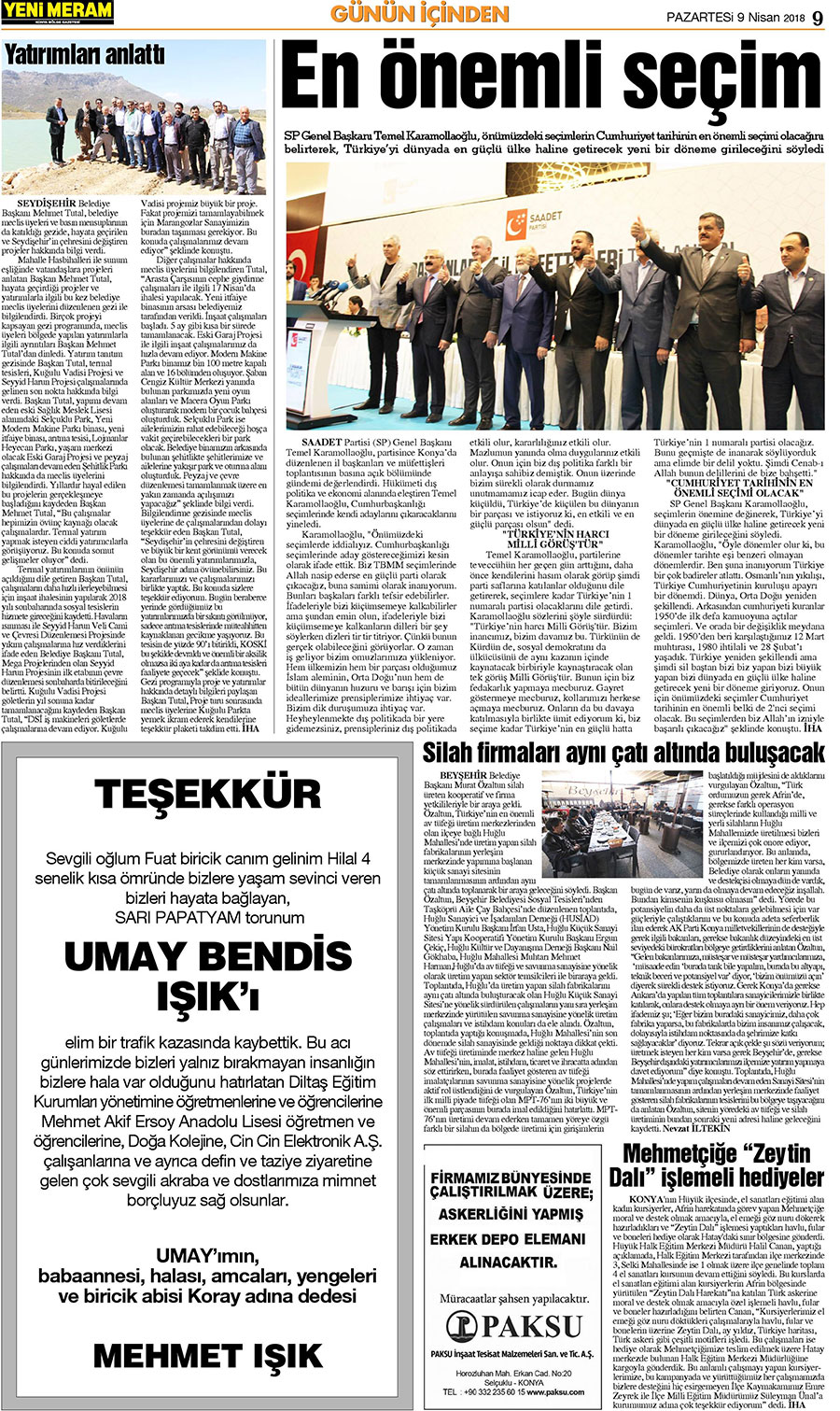 9 Nisan 2018 Yeni Meram Gazetesi