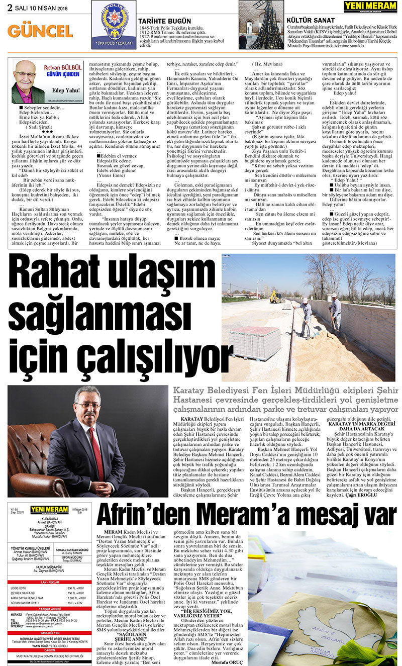 10 Nisan 2018 Yeni Meram Gazetesi