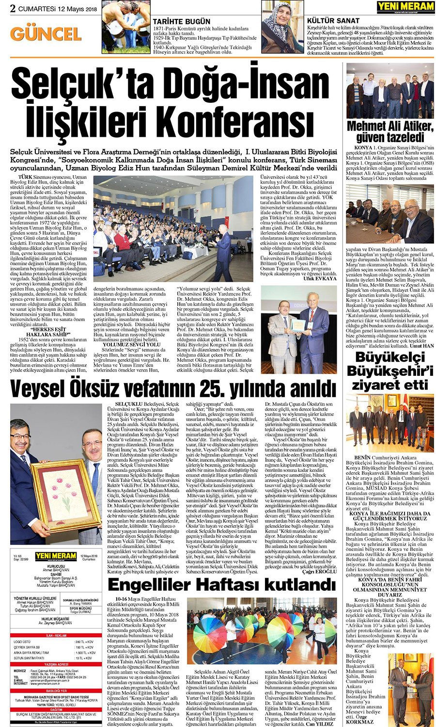 12 Mayıs 2018 Yeni Meram Gazetesi