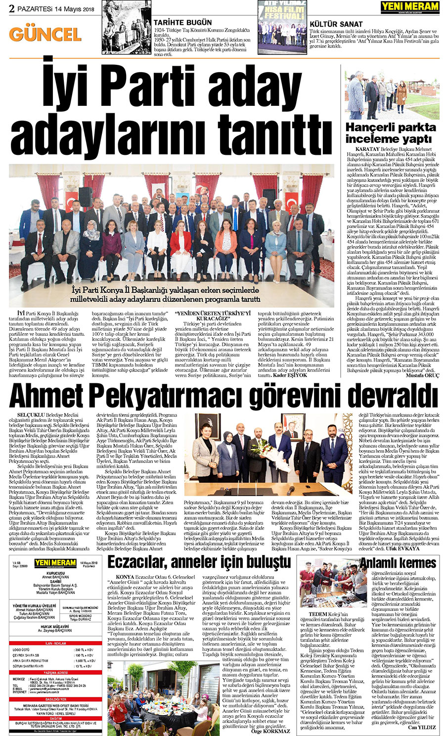 14 Mayıs 2018 Yeni Meram Gazetesi
