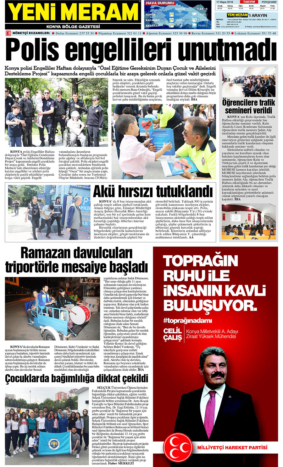 17 Mayıs 2018 Yeni Meram Gazetesi