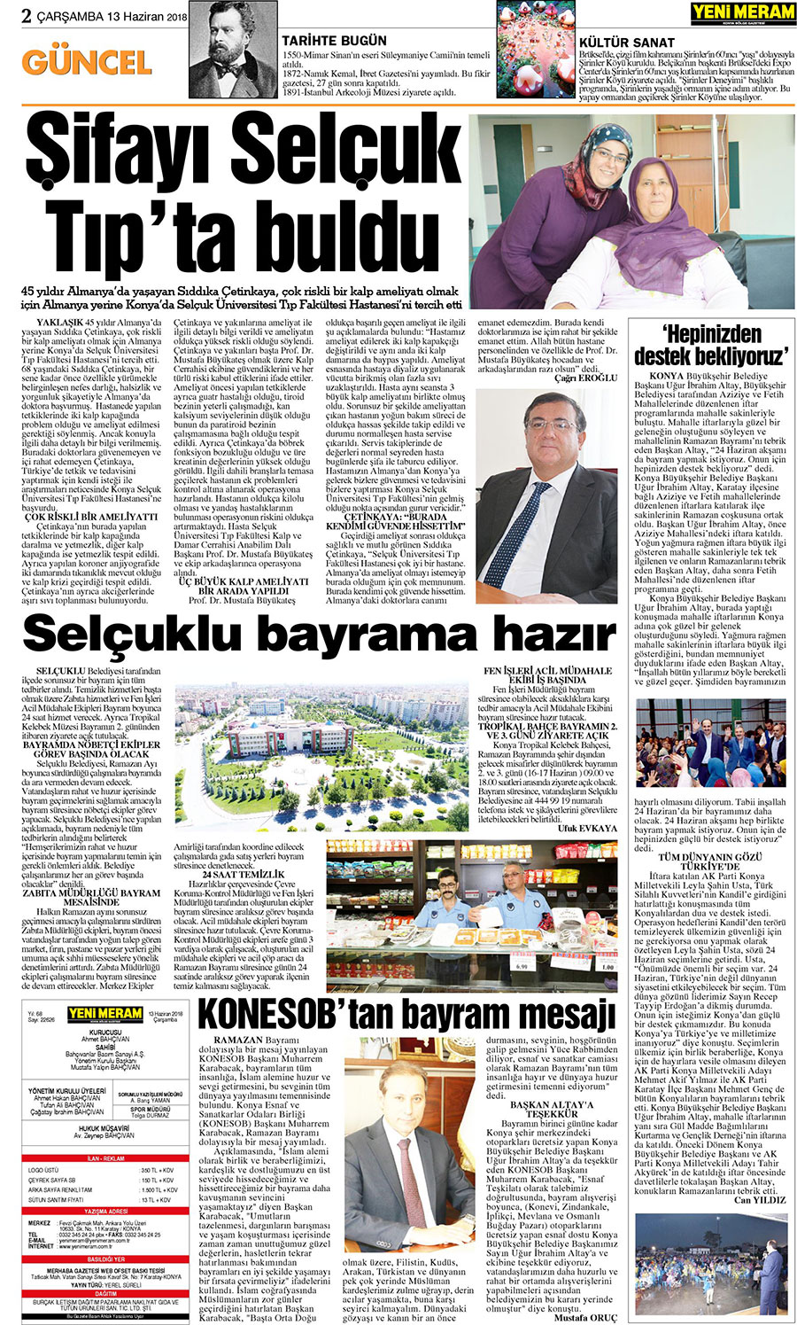 13 Haziran 2018 Yeni Meram Gazetesi