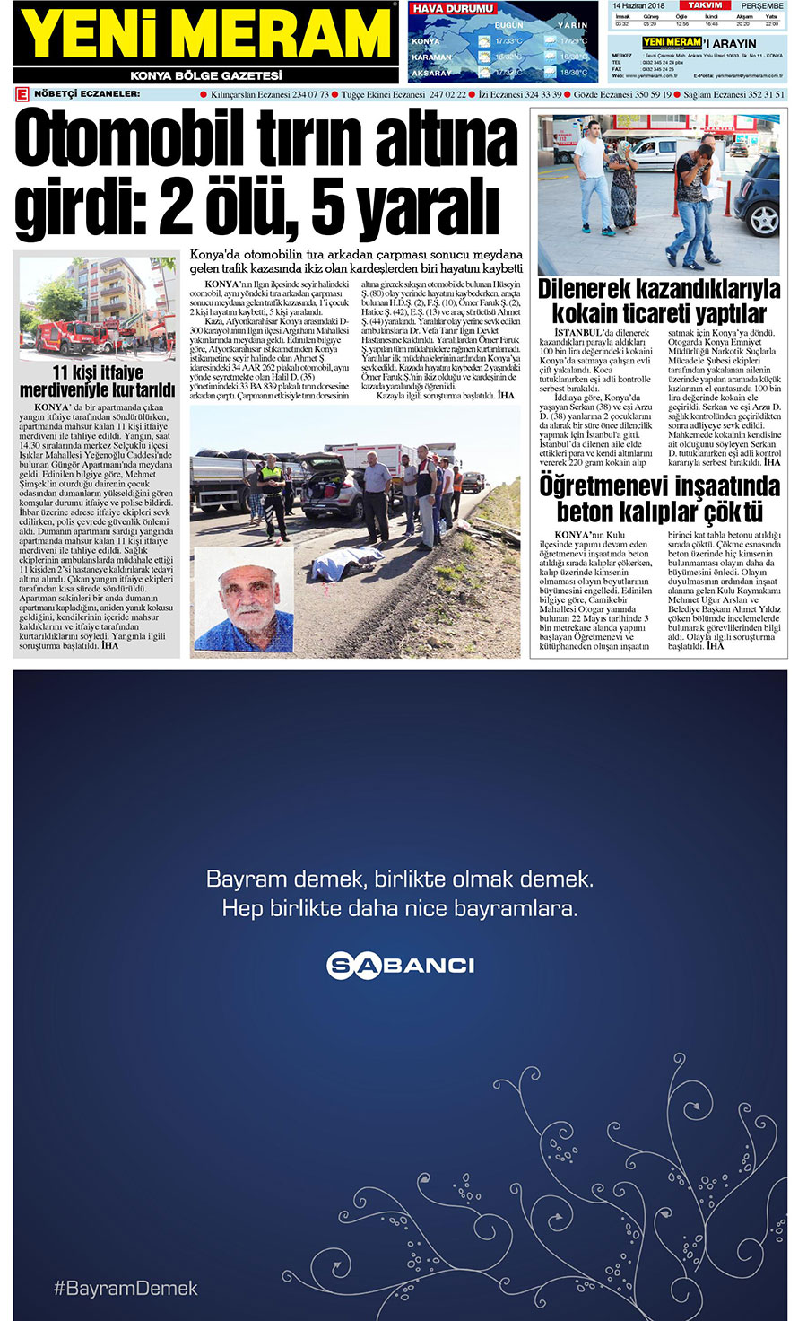 14 Haziran 2018 Yeni Meram Gazetesi