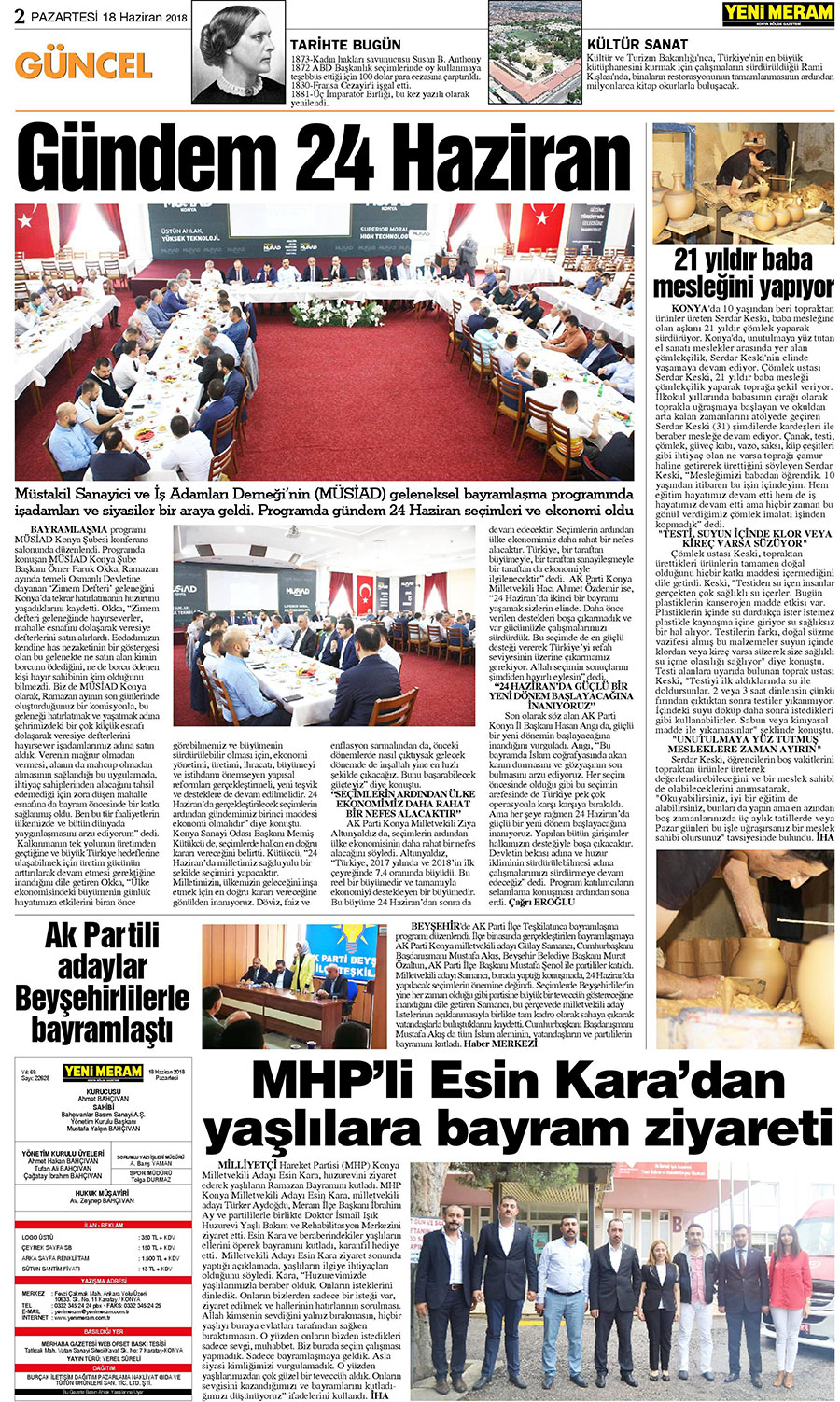 18 Haziran 2018 Yeni Meram Gazetesi