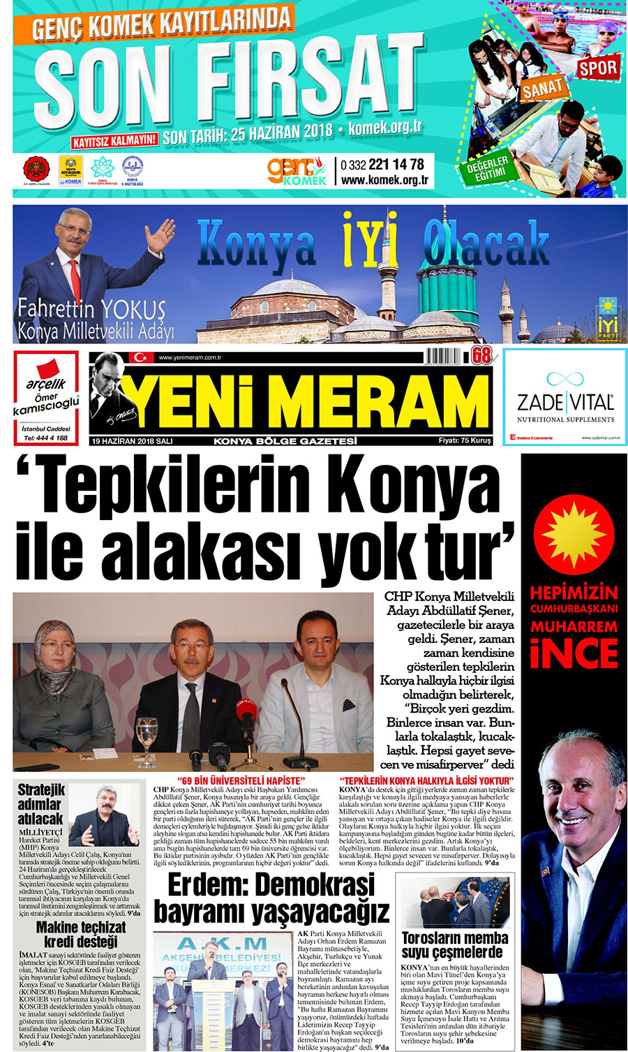 19 Haziran 2018 Yeni Meram Gazetesi