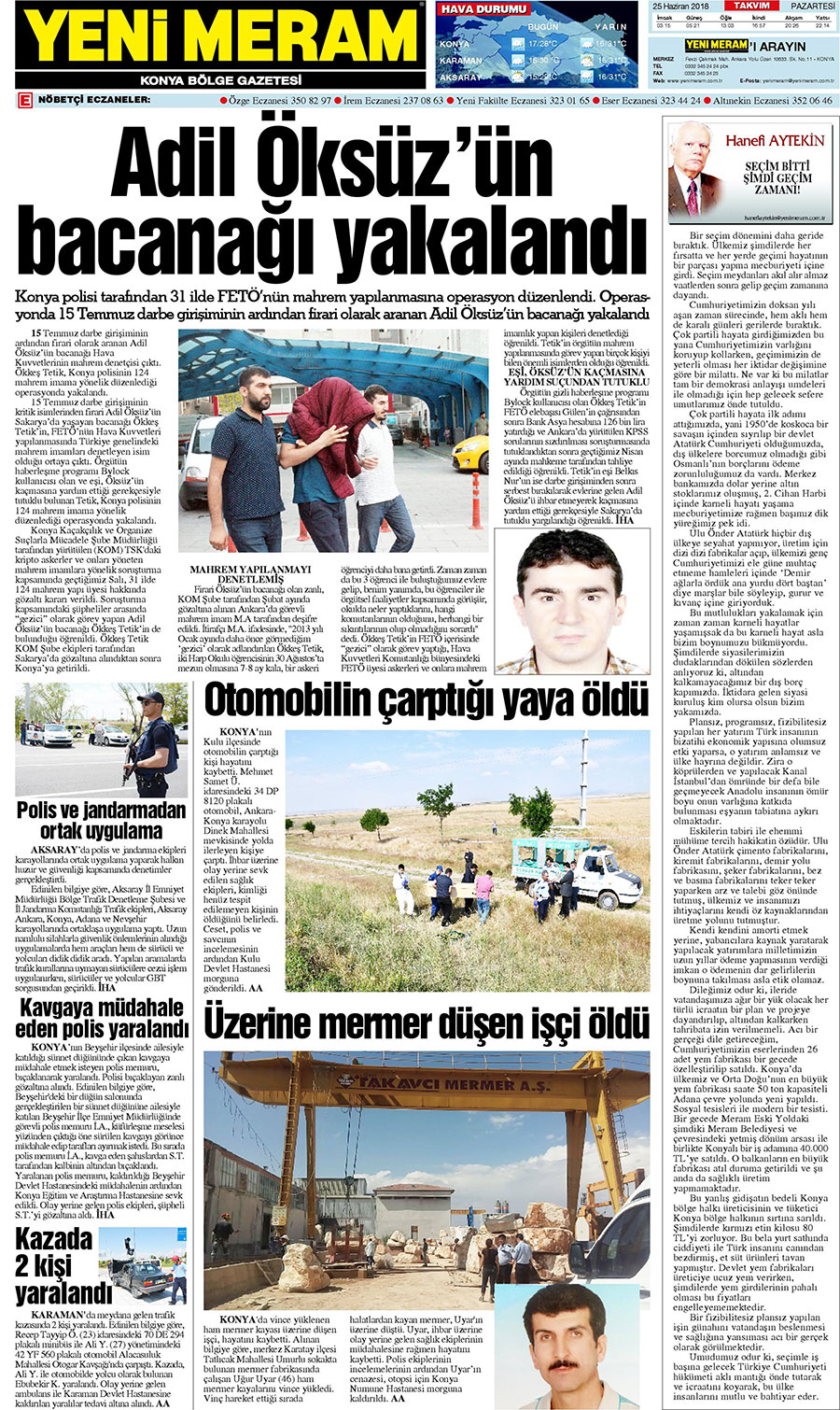 25 Haziran 2018 Yeni Meram Gazetesi