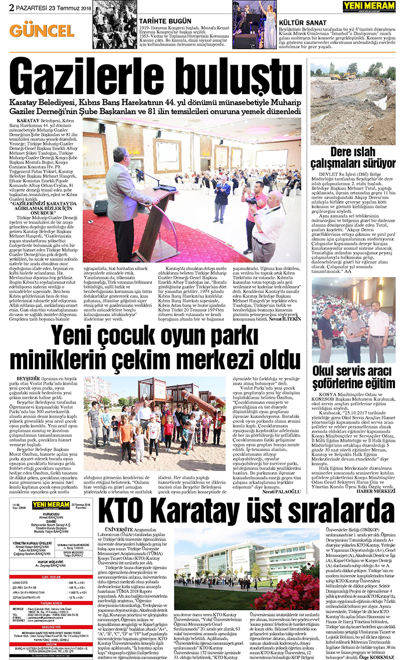 23 Temmuz 2018 Yeni Meram Gazetesi
