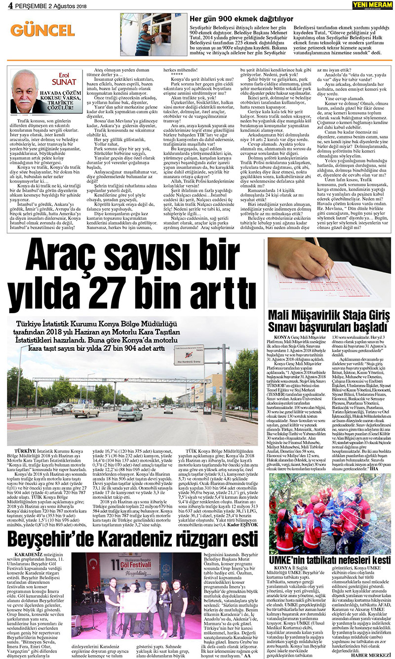 2 Ağustos 2018 Yeni Meram Gazetesi