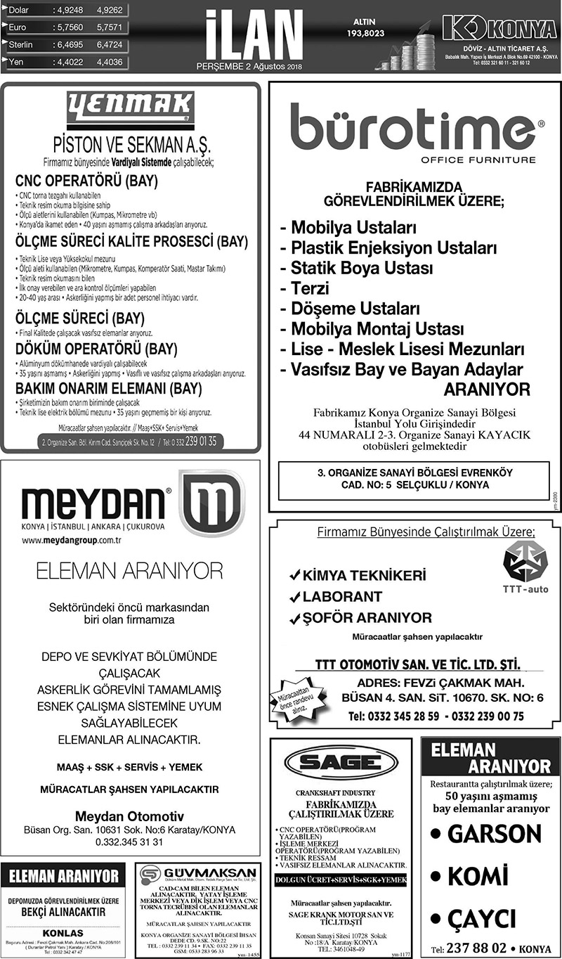 2 Ağustos 2018 Yeni Meram Gazetesi