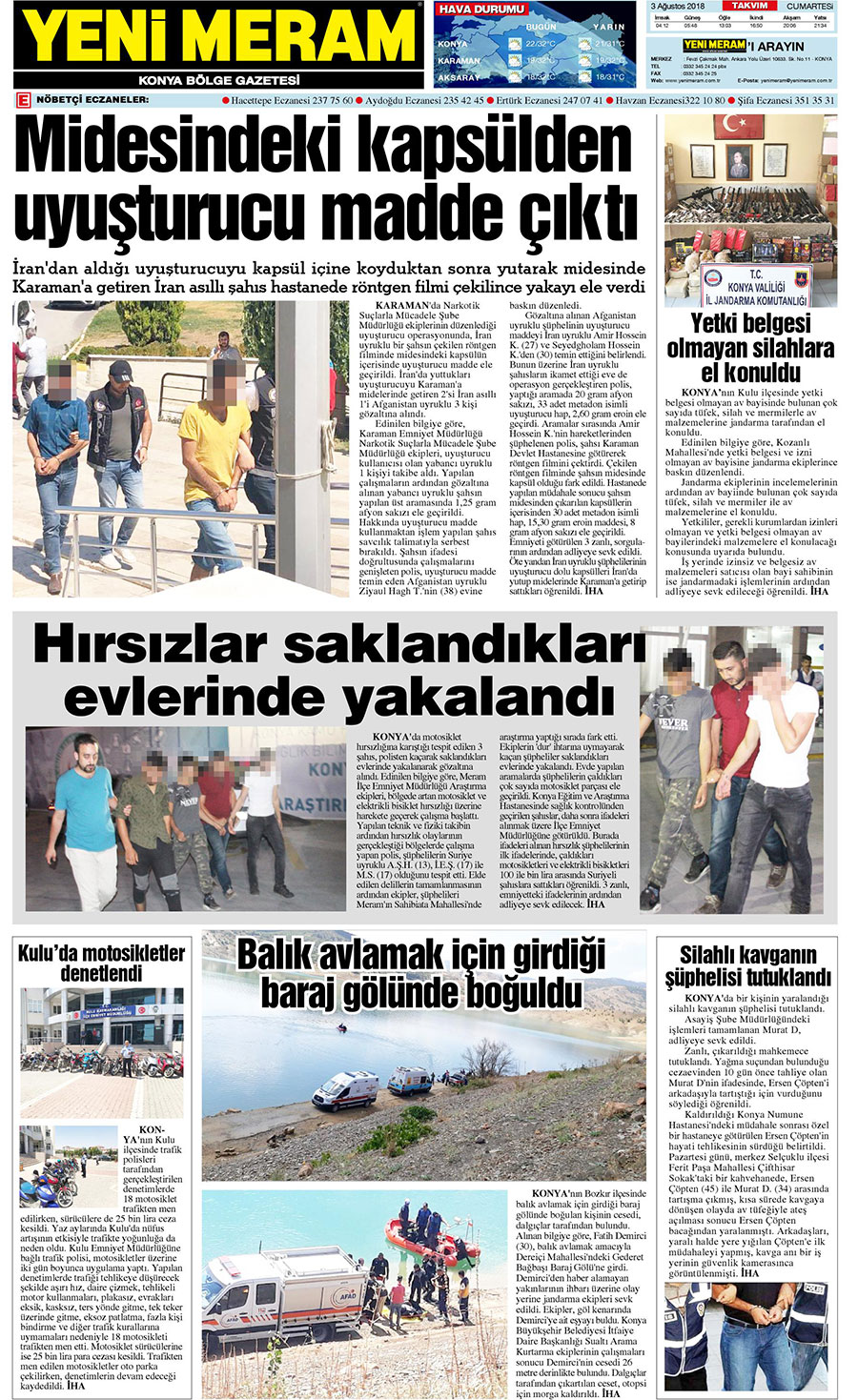 3 Ağustos 2018 Yeni Meram Gazetesi