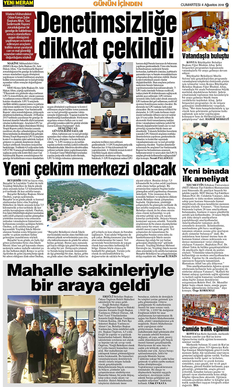 4 Ağustos 2018 Yeni Meram Gazetesi