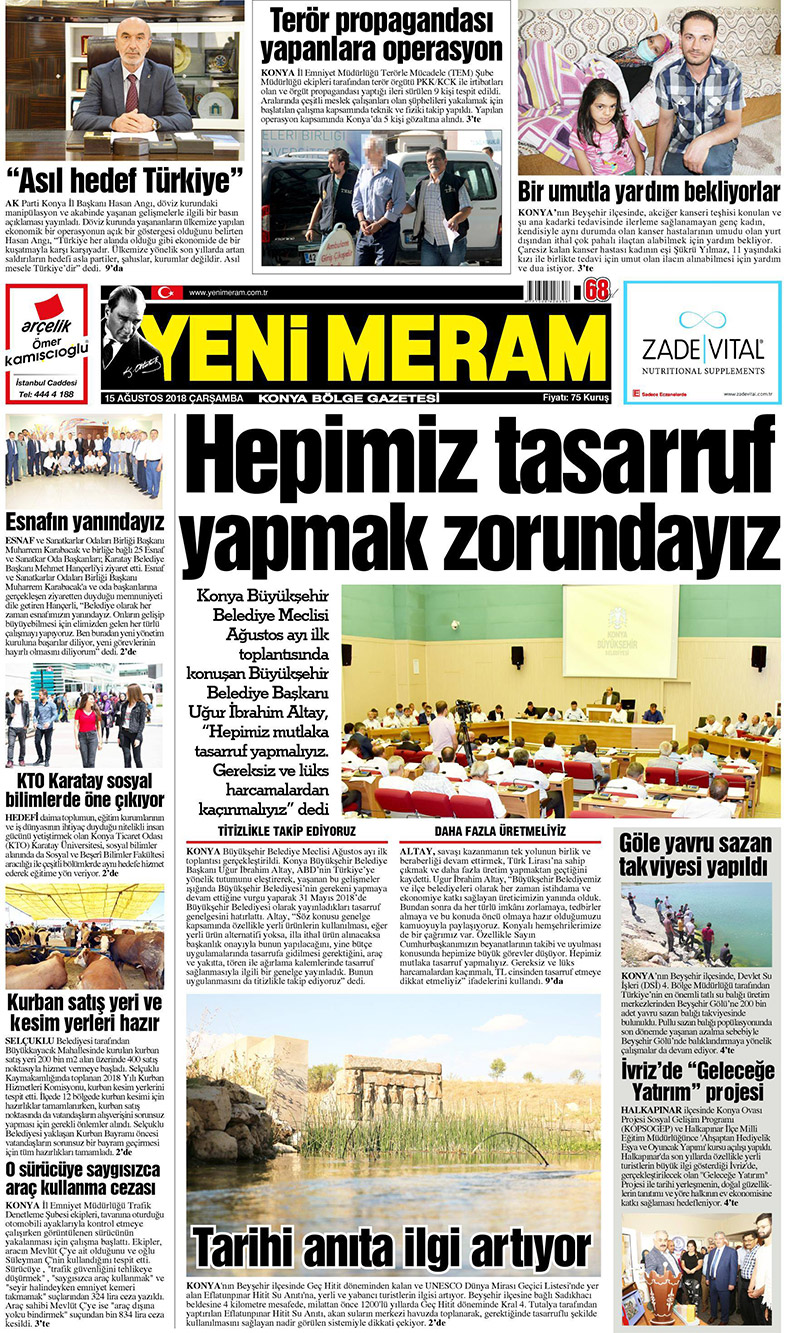 15 Ağustos 2018 Yeni Meram Gazetesi