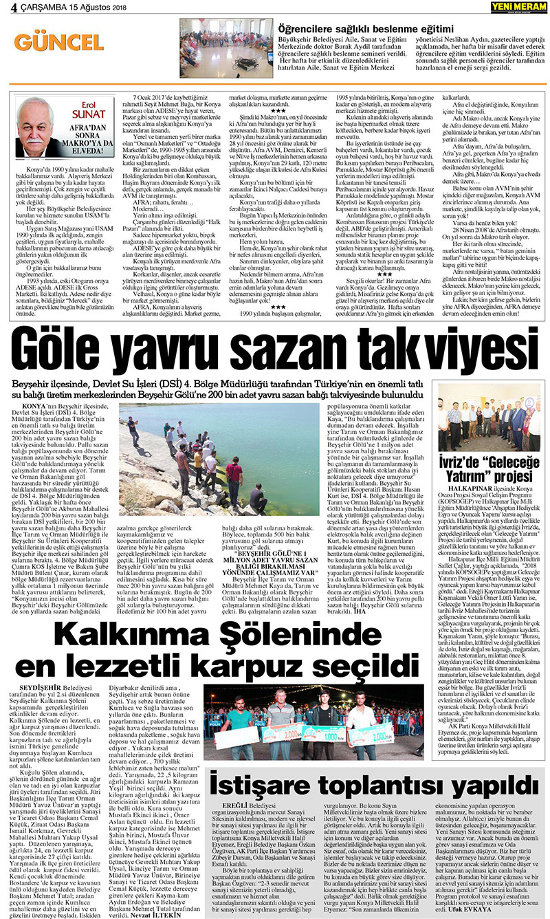 15 Ağustos 2018 Yeni Meram Gazetesi