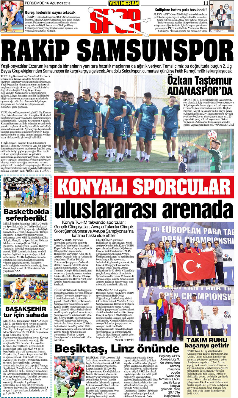 16 Ağustos 2018 Yeni Meram Gazetesi