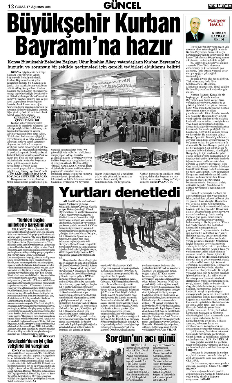 17 Ağustos 2018 Yeni Meram Gazetesi
