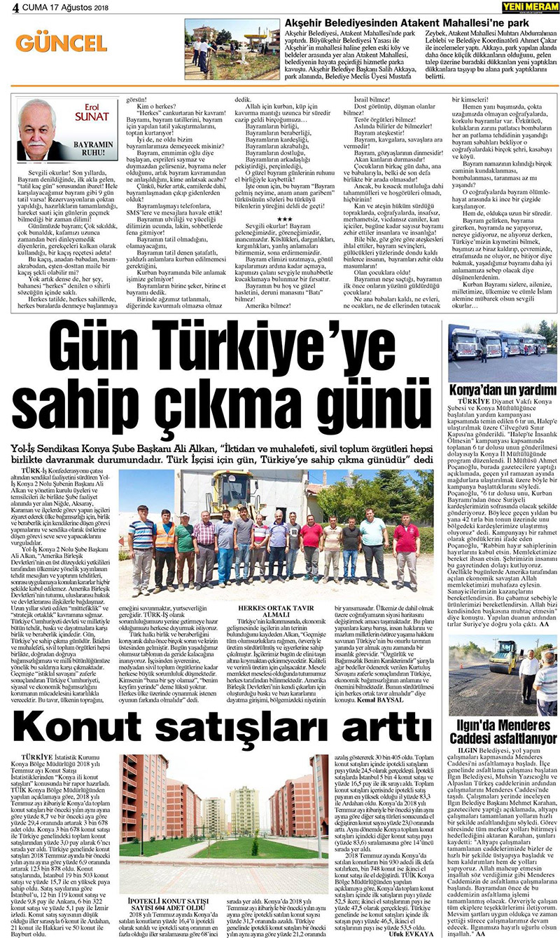 17 Ağustos 2018 Yeni Meram Gazetesi