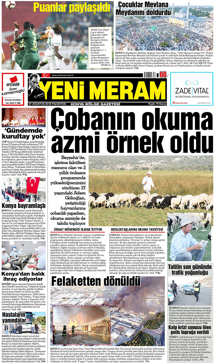 27 Ağustos 2018 Yeni Meram Gazetesi