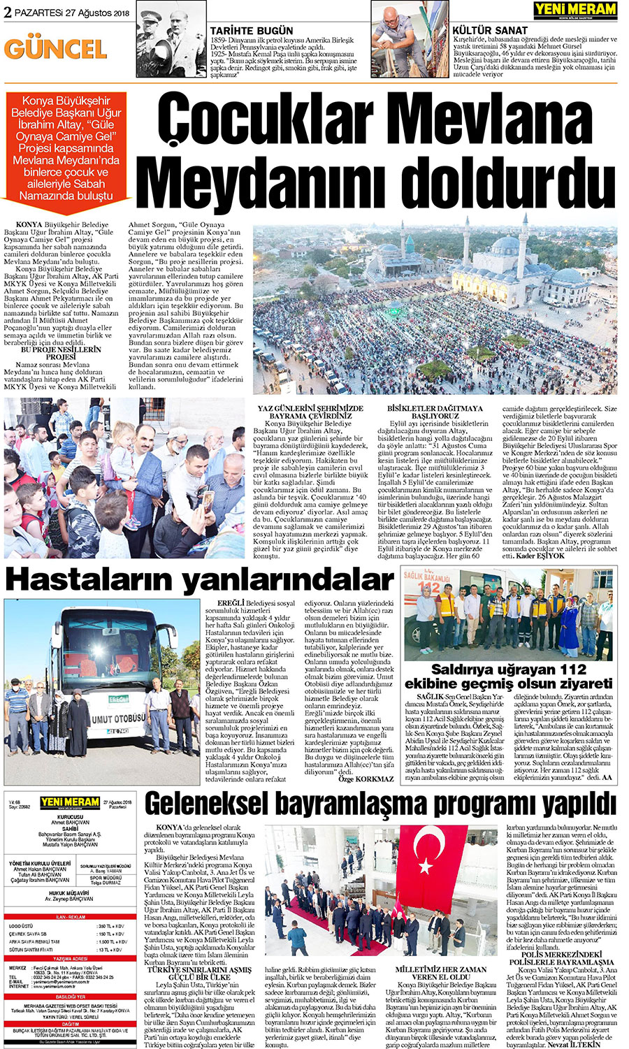 27 Ağustos 2018 Yeni Meram Gazetesi