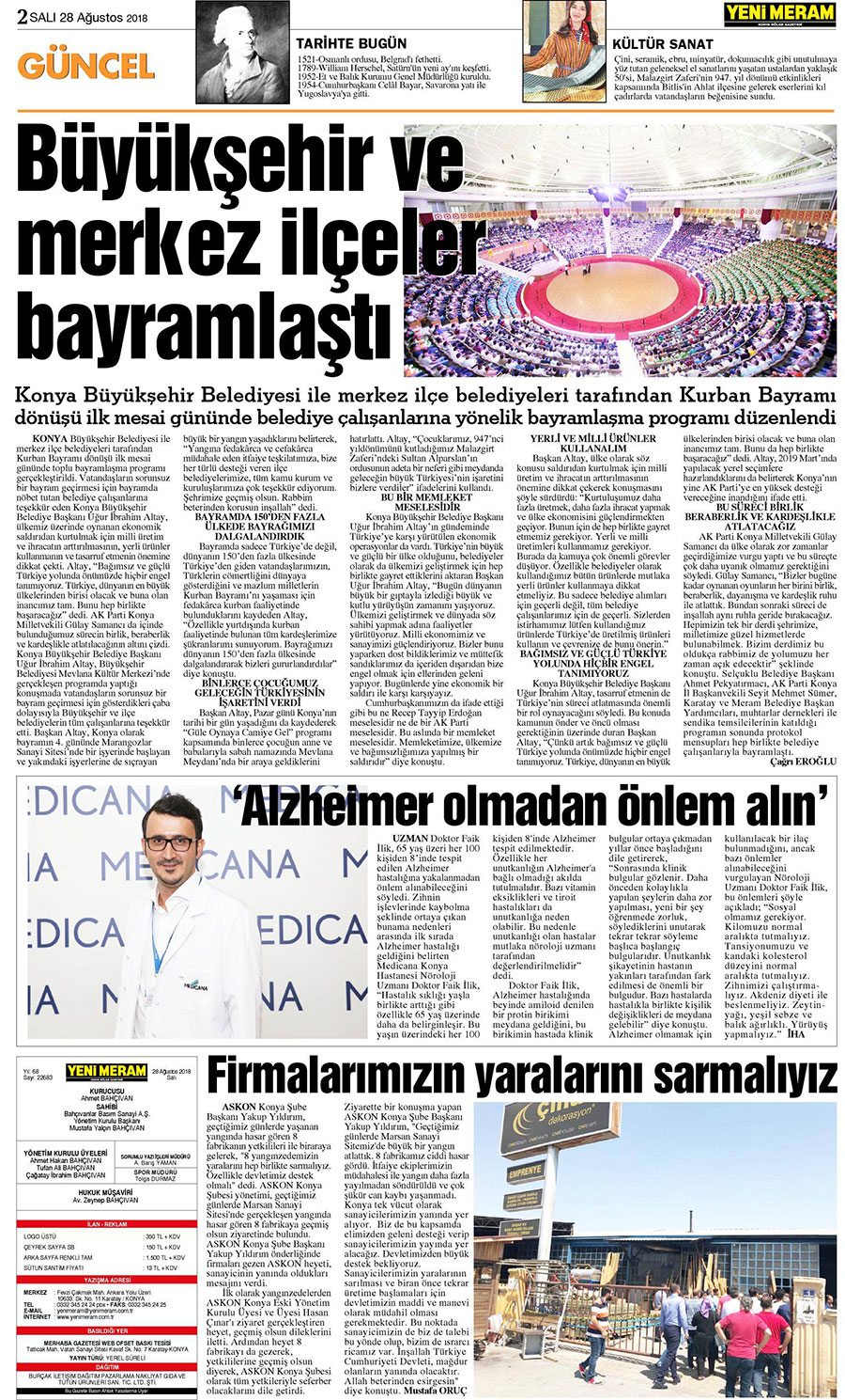 28 Ağustos 2018 Yeni Meram Gazetesi