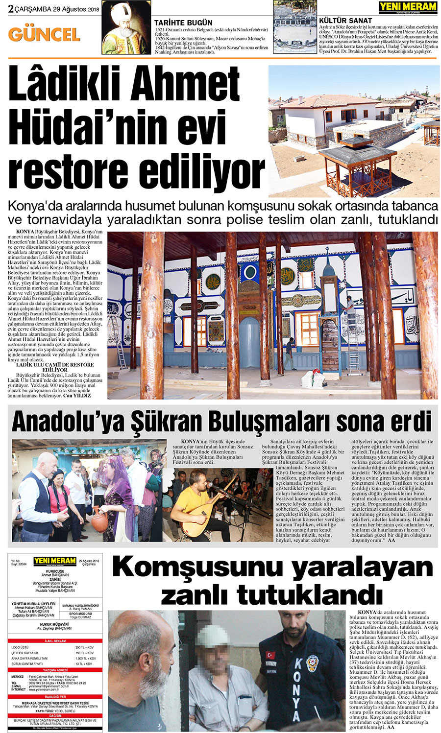29 Ağustos 2018 Yeni Meram Gazetesi