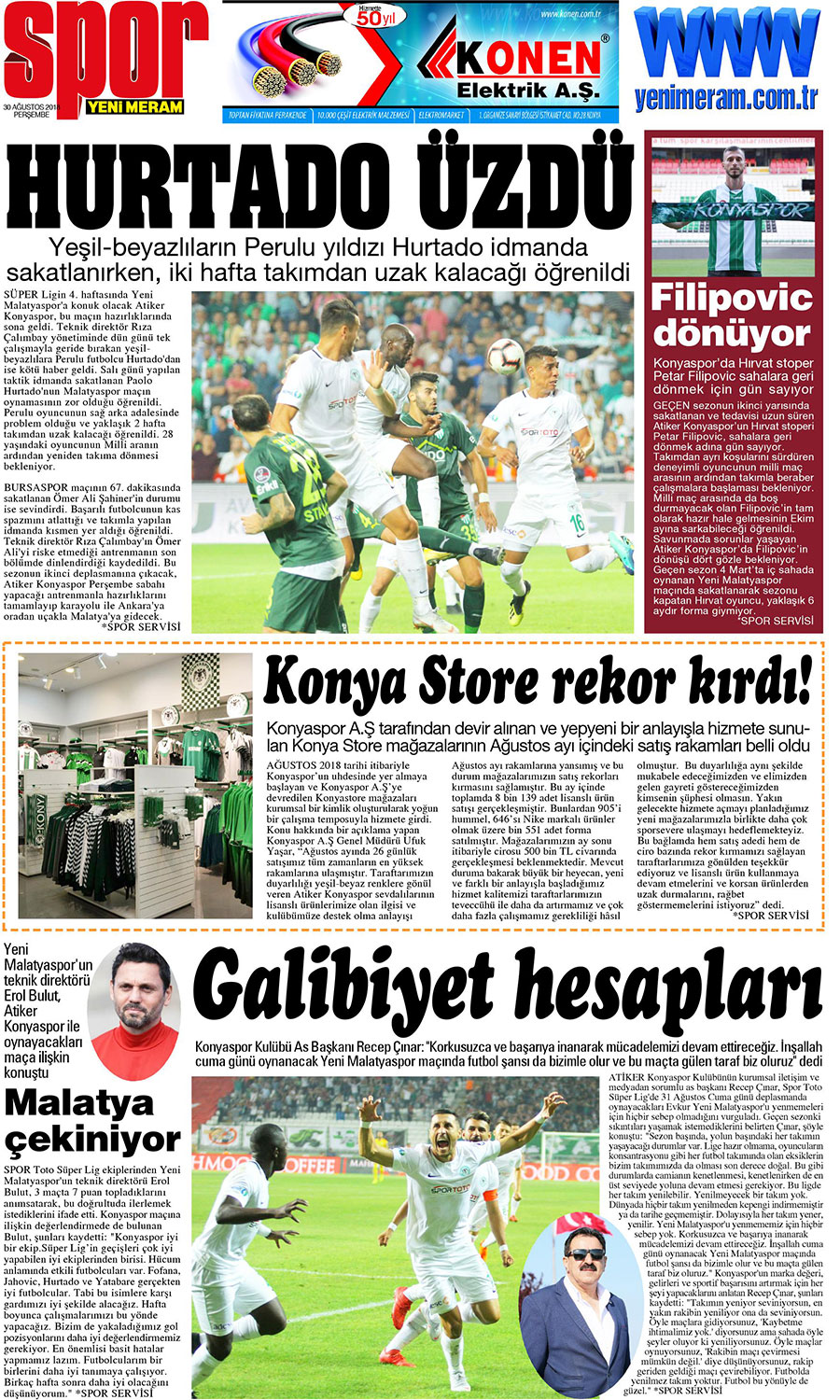 30 Ağustos 2018 Yeni Meram Gazetesi
