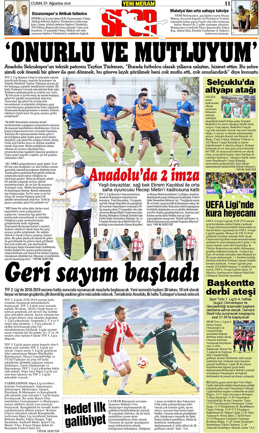31 Ağustos 2018 Yeni Meram Gazetesi