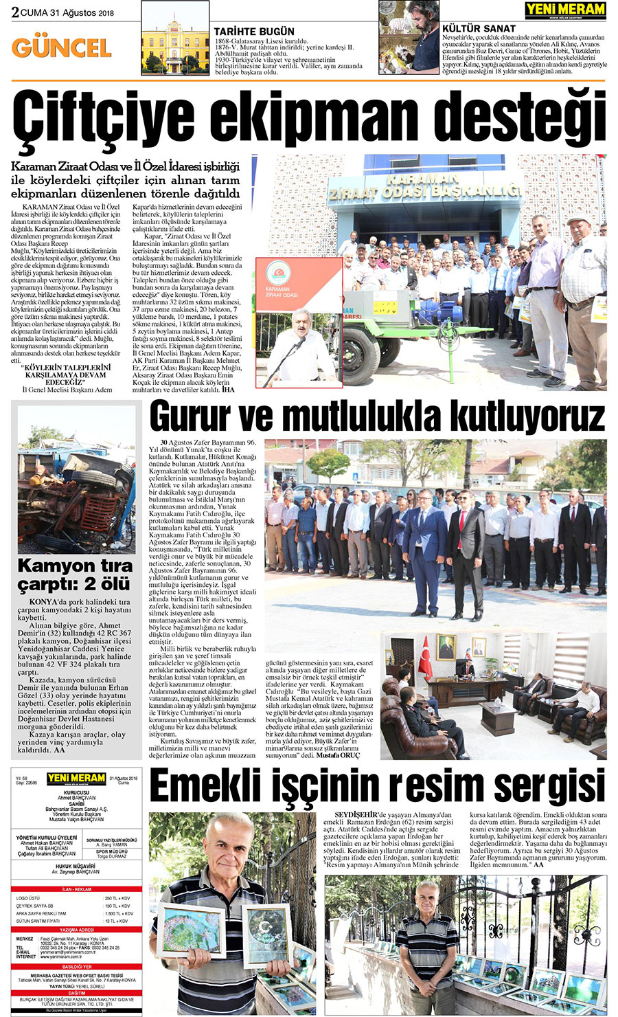 31 Ağustos 2018 Yeni Meram Gazetesi