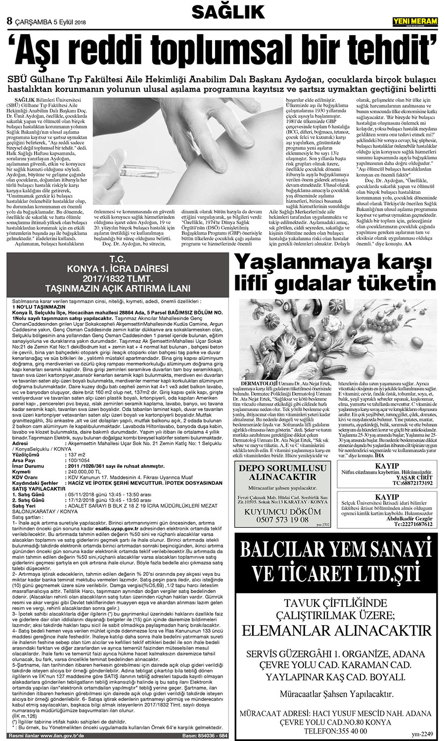 5 Eylül 2018 Yeni Meram Gazetesi
