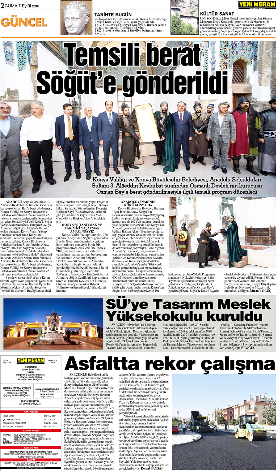 7 Eylül 2018 Yeni Meram Gazetesi