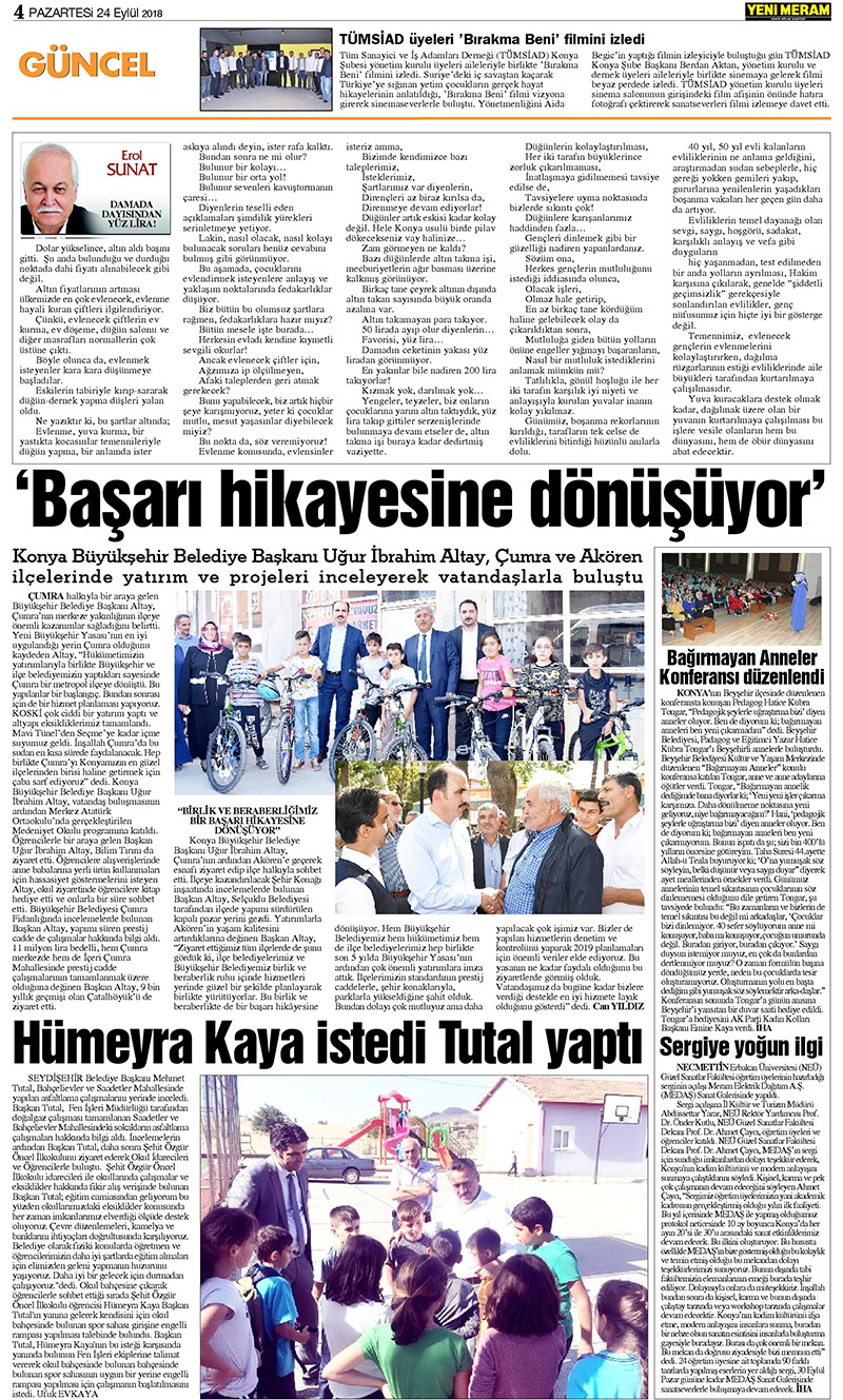 24 Eylül 2018 Yeni Meram Gazetesi