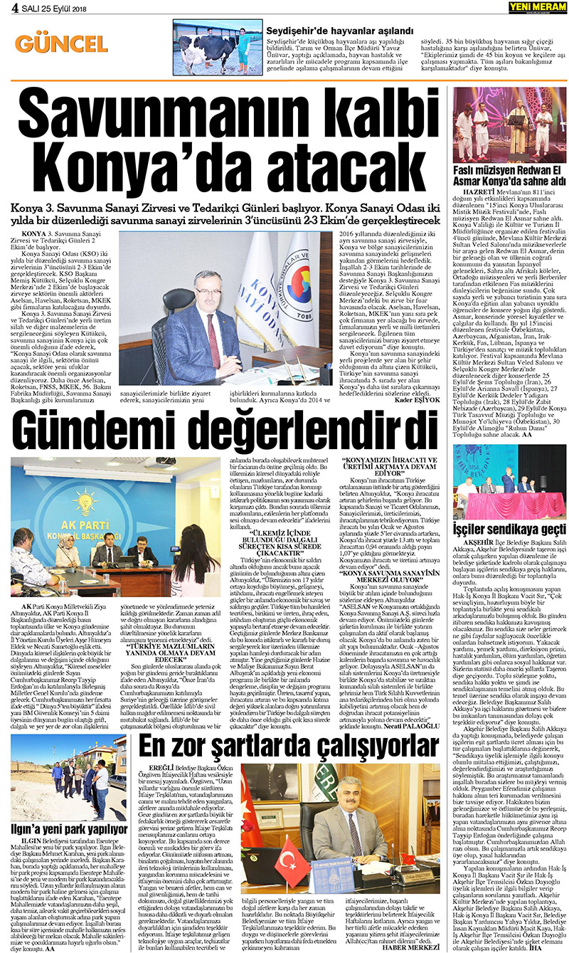 25 Eylül 2018 Yeni Meram Gazetesi