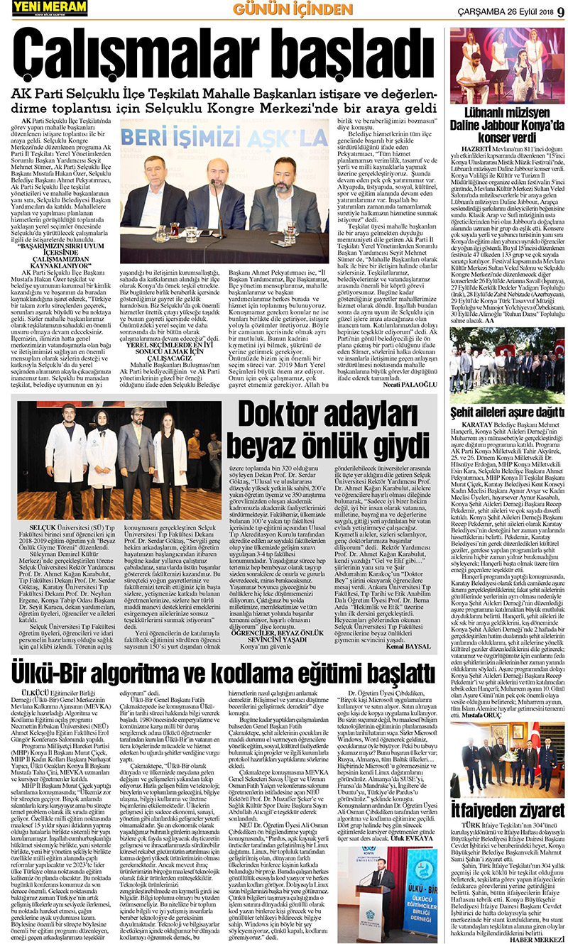 26 Eylül 2018 Yeni Meram Gazetesi