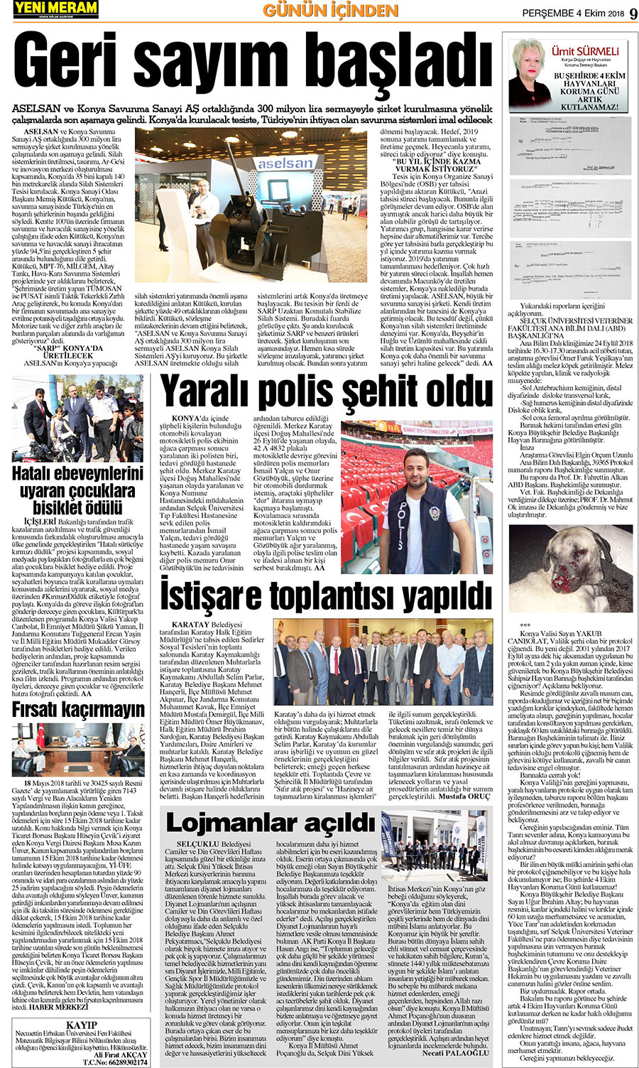 4 Ekim 2018 Yeni Meram Gazetesi