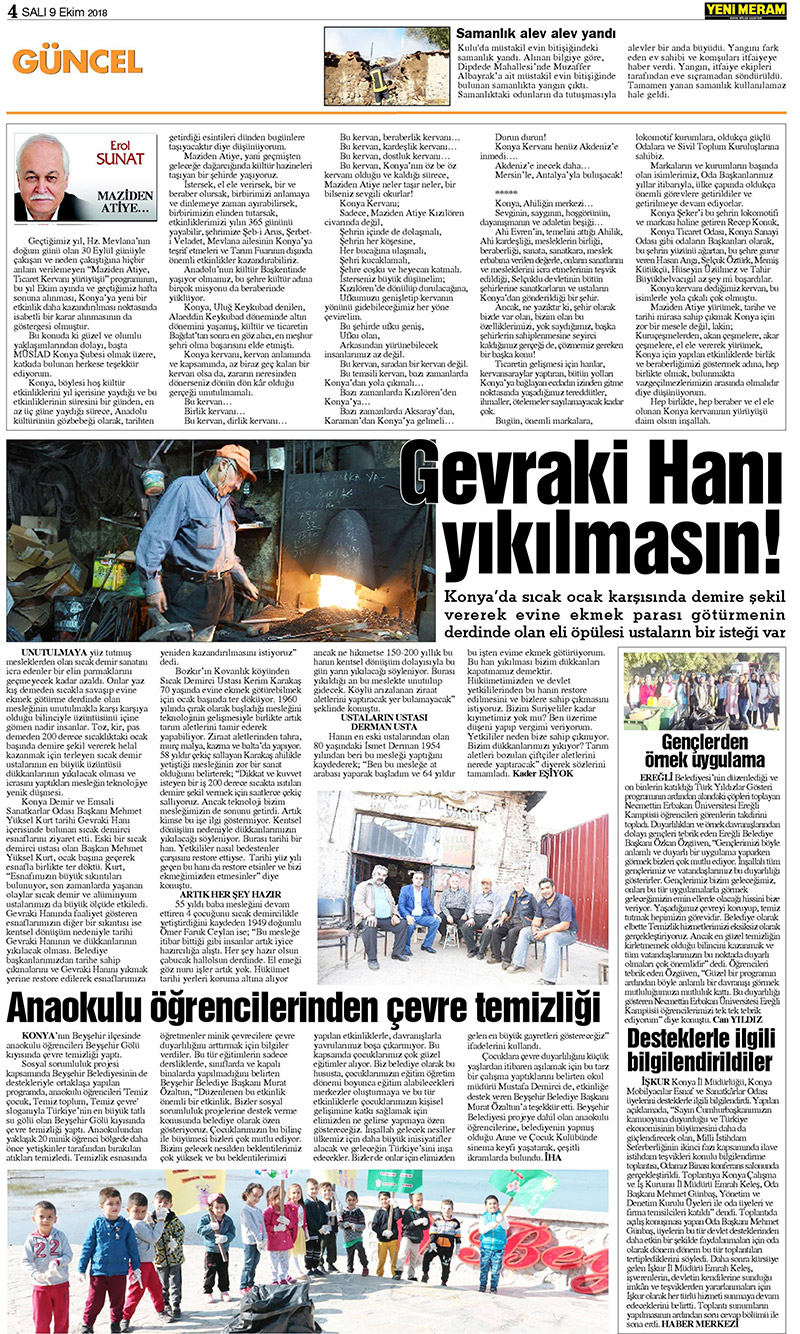 9 Ekim 2018 Yeni Meram Gazetesi