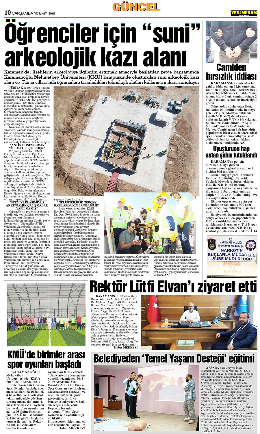10 Ekim 2018 Yeni Meram Gazetesi