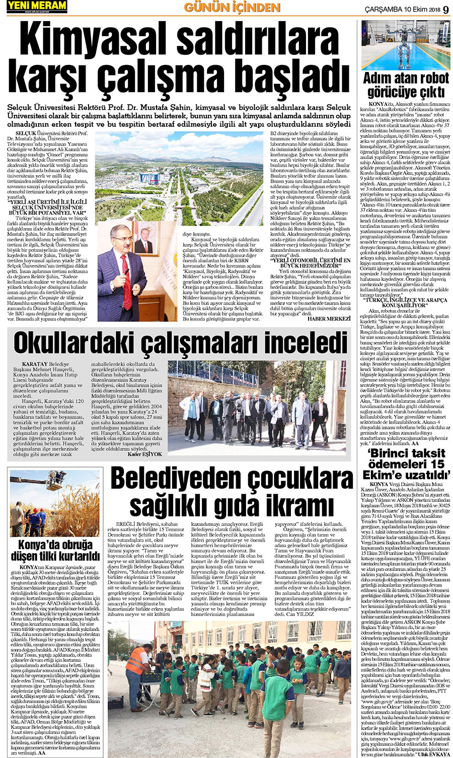 10 Ekim 2018 Yeni Meram Gazetesi