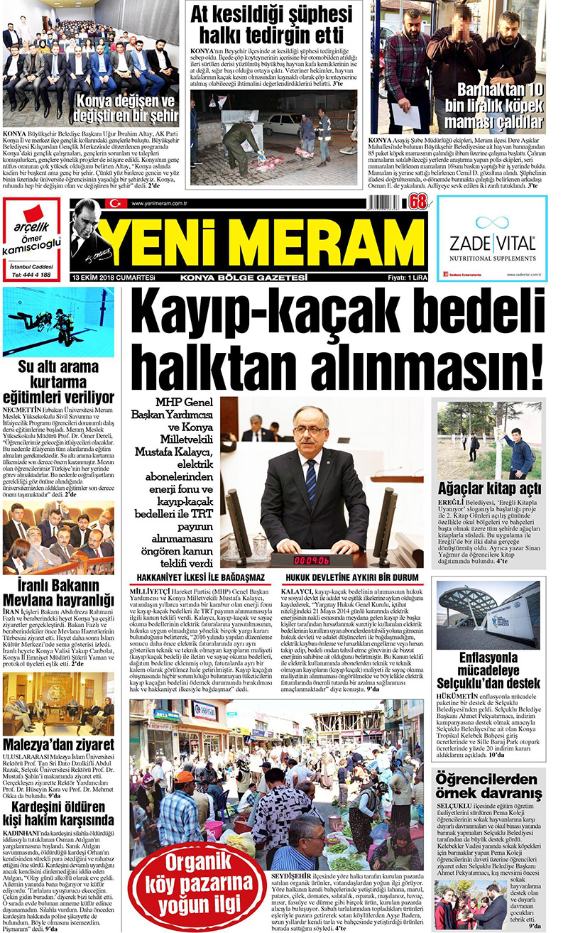 13 Ekim 2018 Yeni Meram Gazetesi