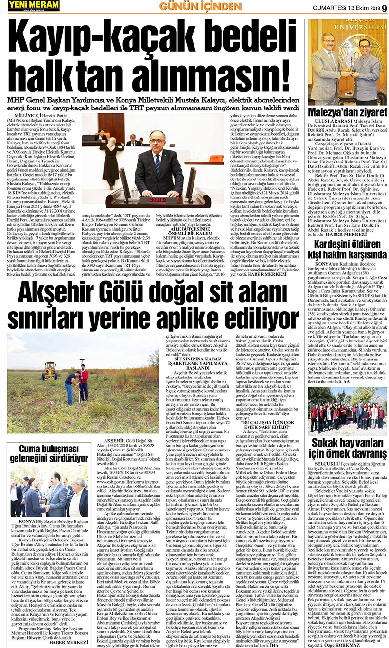 13 Ekim 2018 Yeni Meram Gazetesi