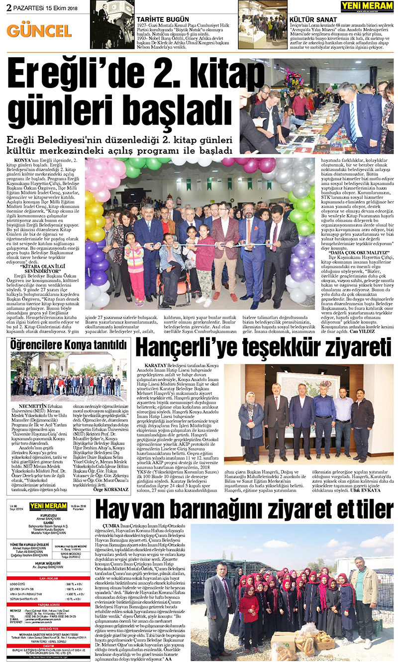 15 Ekim 2018 Yeni Meram Gazetesi