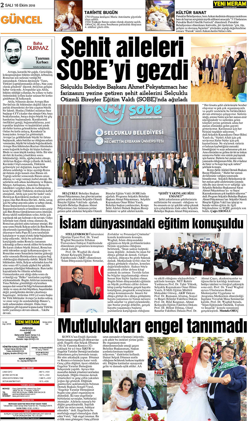 16 Ekim 2018 Yeni Meram Gazetesi