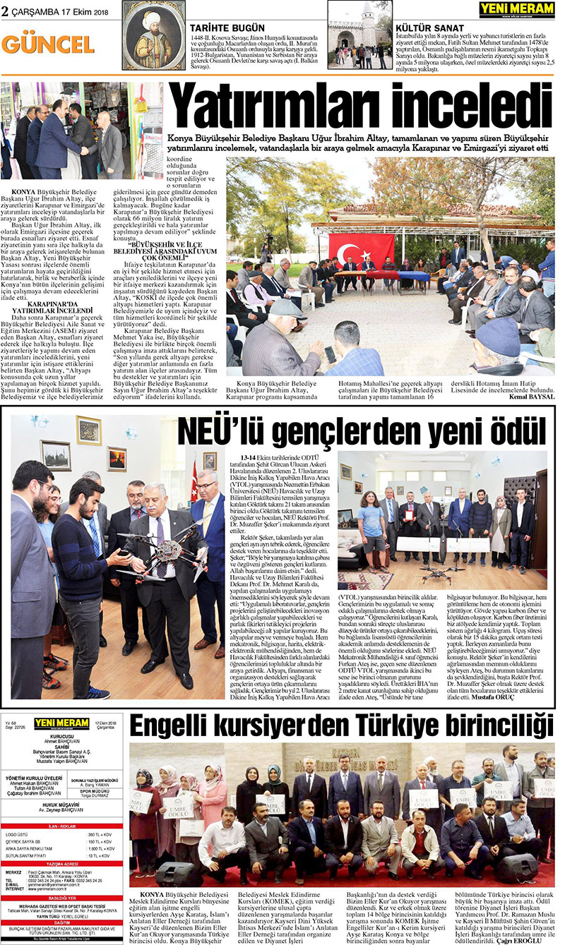 17 Ekim 2018 Yeni Meram Gazetesi