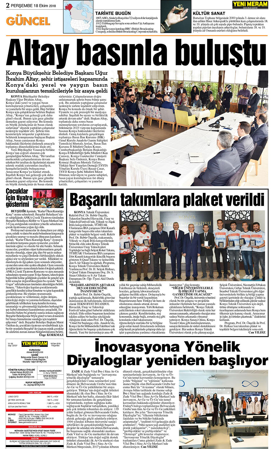 18 Ekim 2018 Yeni Meram Gazetesi
