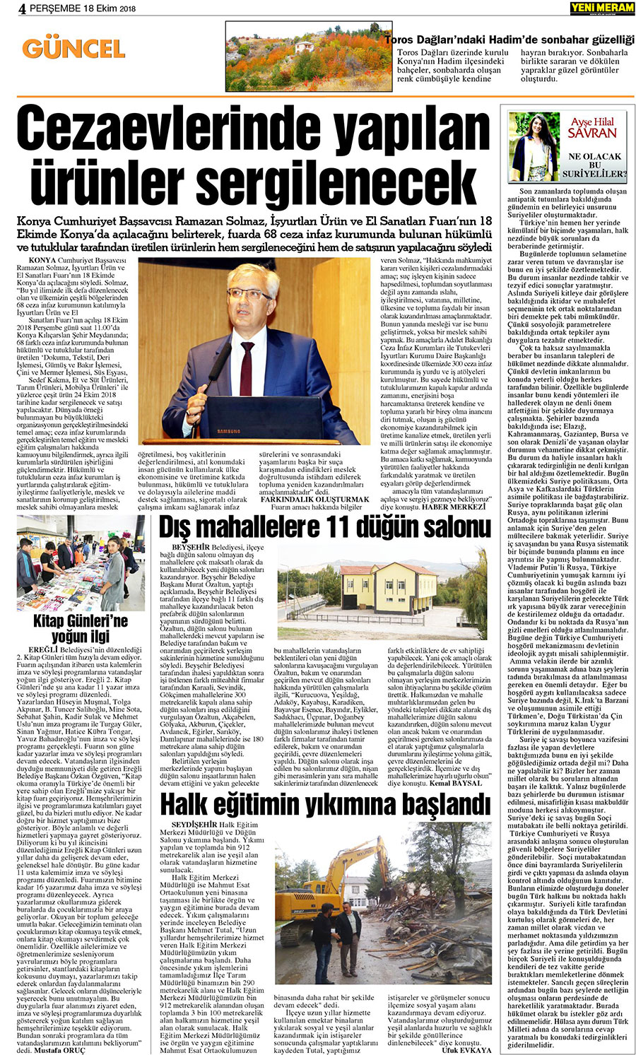 18 Ekim 2018 Yeni Meram Gazetesi