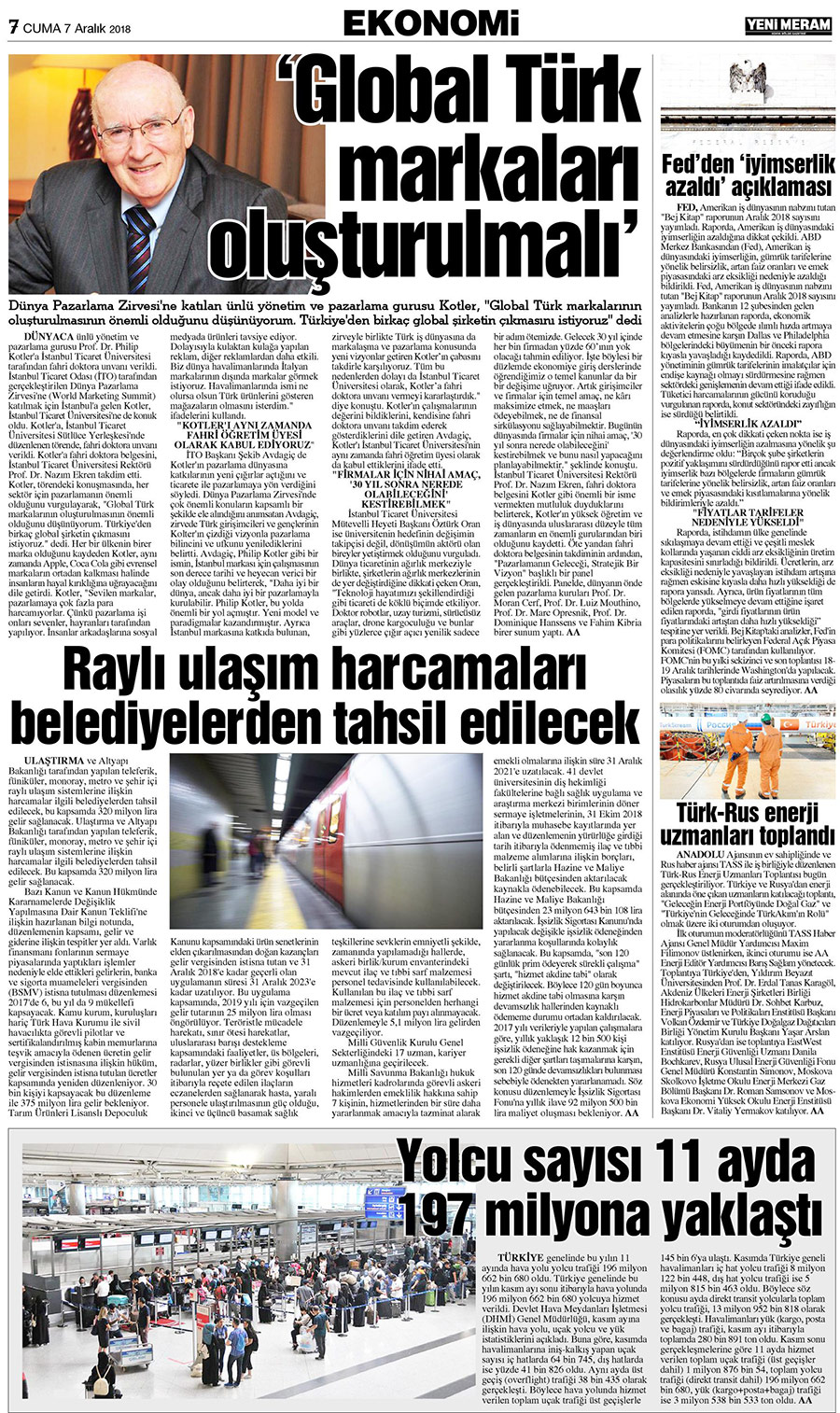 7 Aralık 2018 Yeni Meram Gazetesi