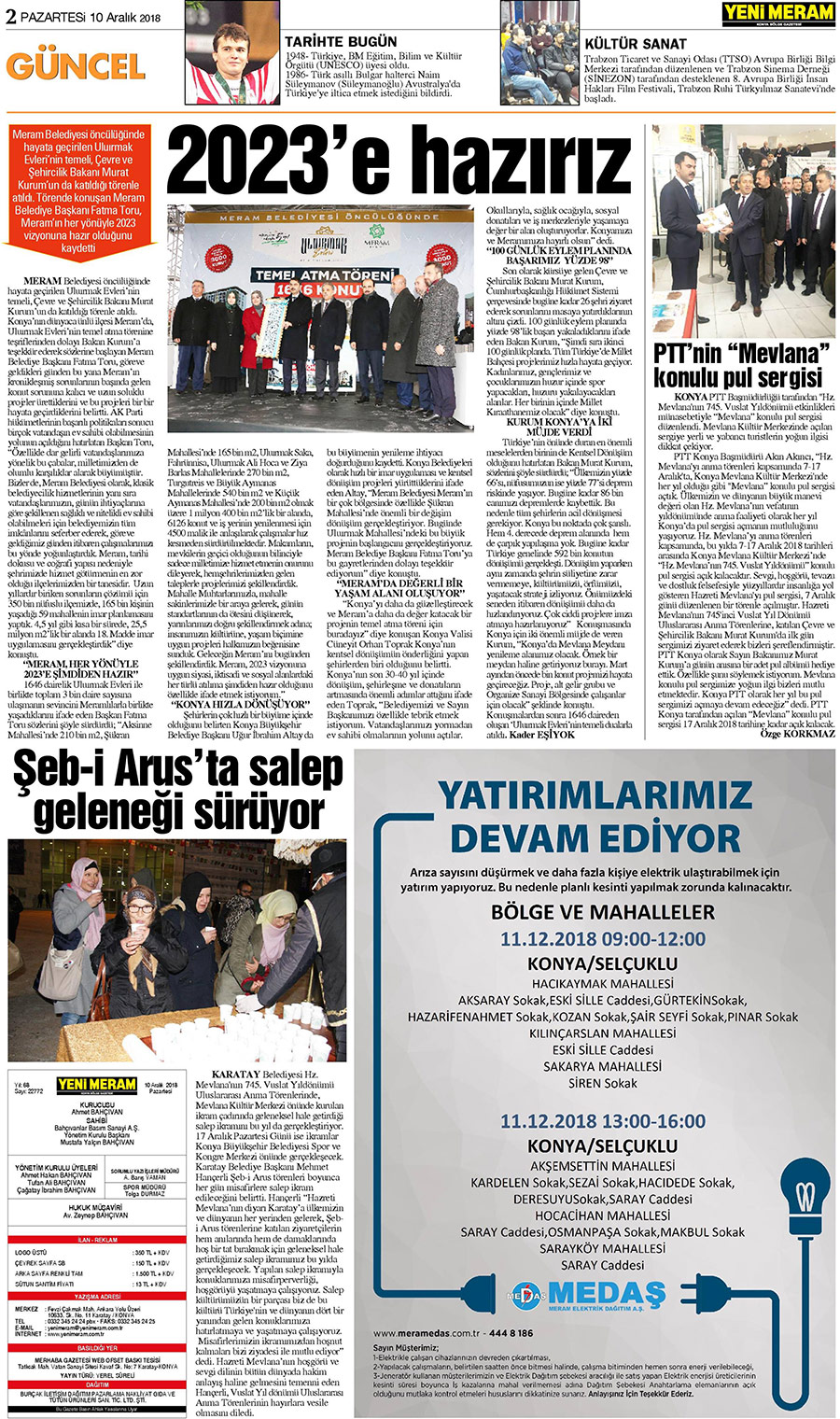 10 Aralık 2018 Yeni Meram Gazetesi