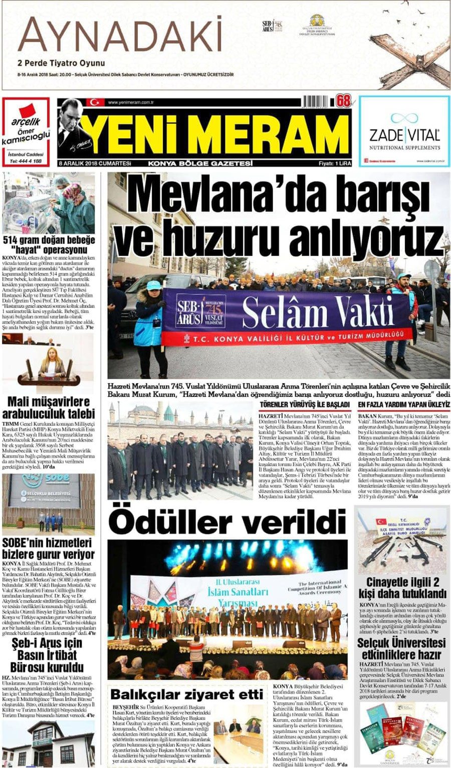 8 Aralık 2018 Yeni Meram Gazetesi